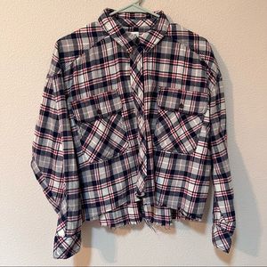 BDG Urban Outfitters 100% Cotton Red Blue White Crop Plaid Button Down S…